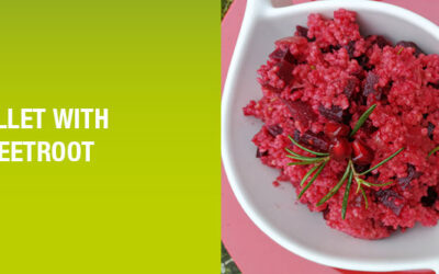 Beetroot millet risotto with goat’s cheese & pomegranate